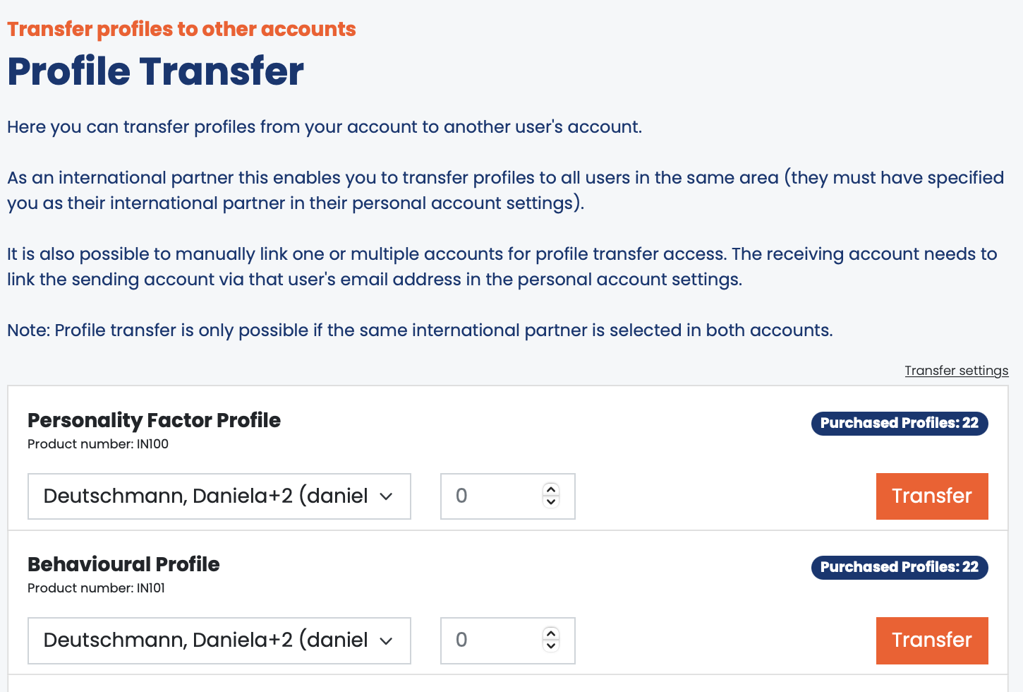 Transfer Profiles